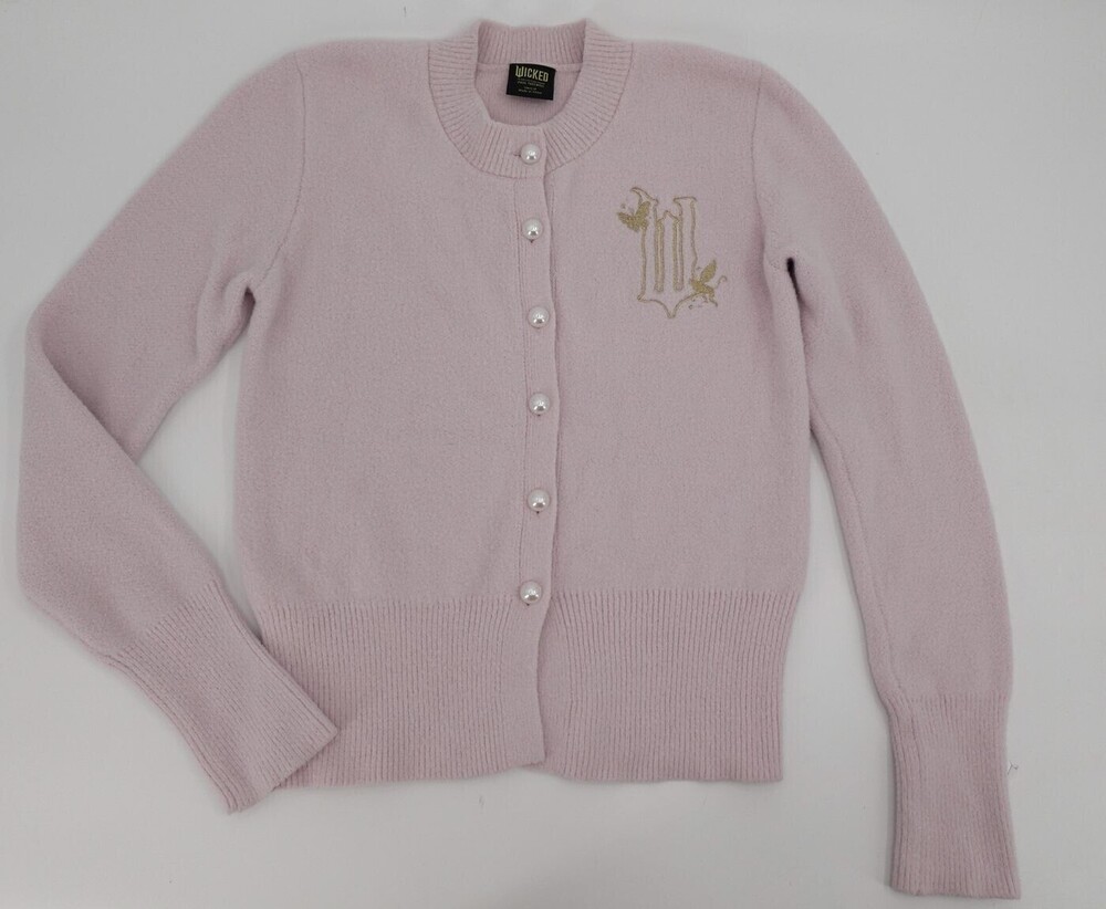 Wicked Cardigan Sweater Womens Small Pink Graphic Paul Tazewell Musical Button